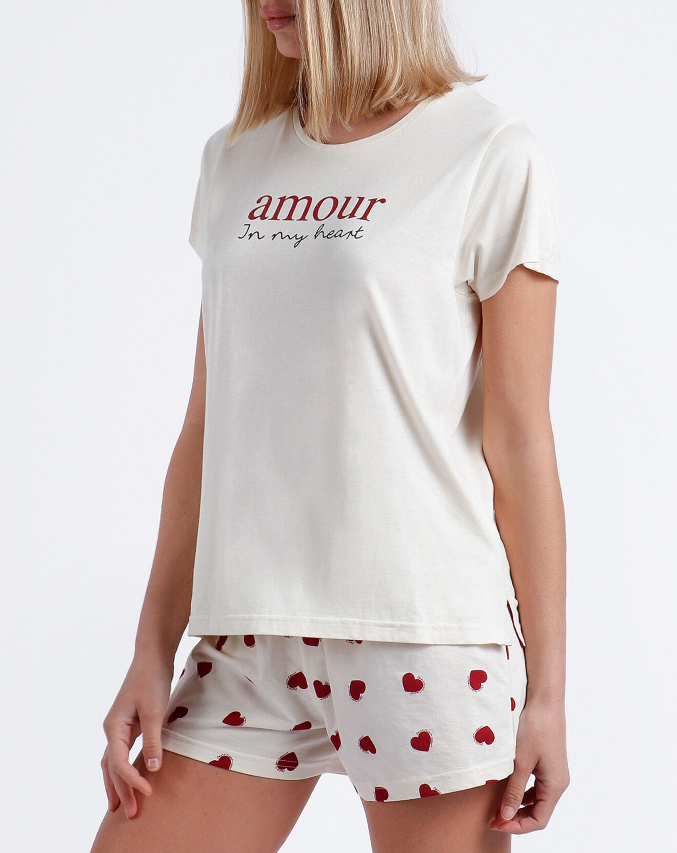 Admas Pyjama T-Shirt & Short Lila blanc/rouge