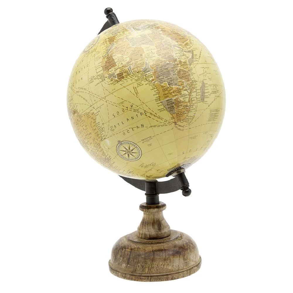 Globe terrestre sur pied en manguier et métal rose blanc noir ou jaune