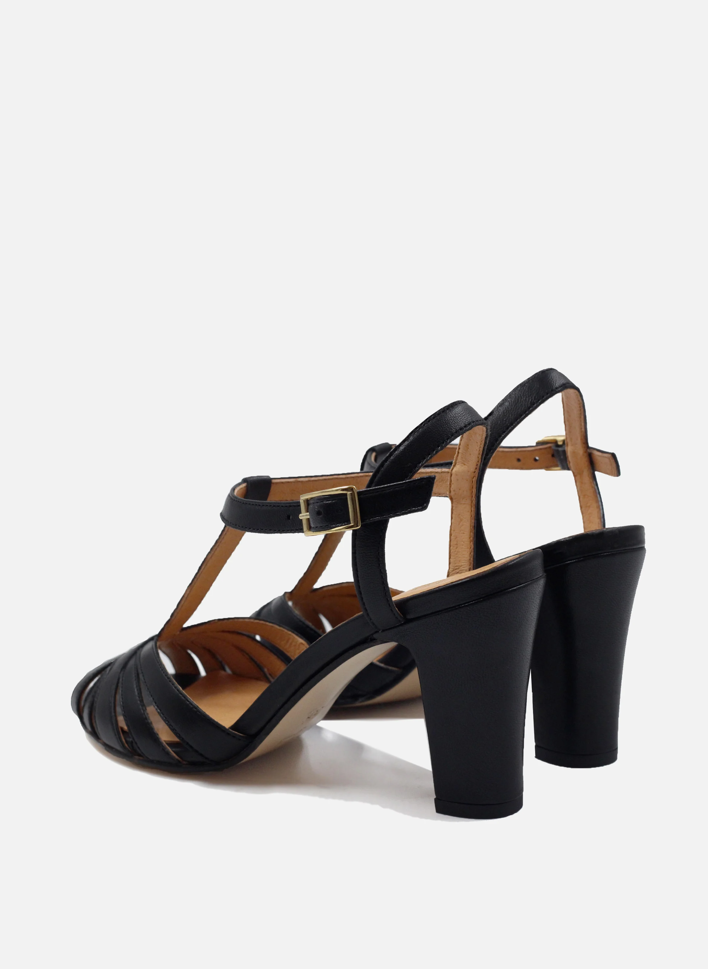 Sandales talon brides cuir lisse | Noir