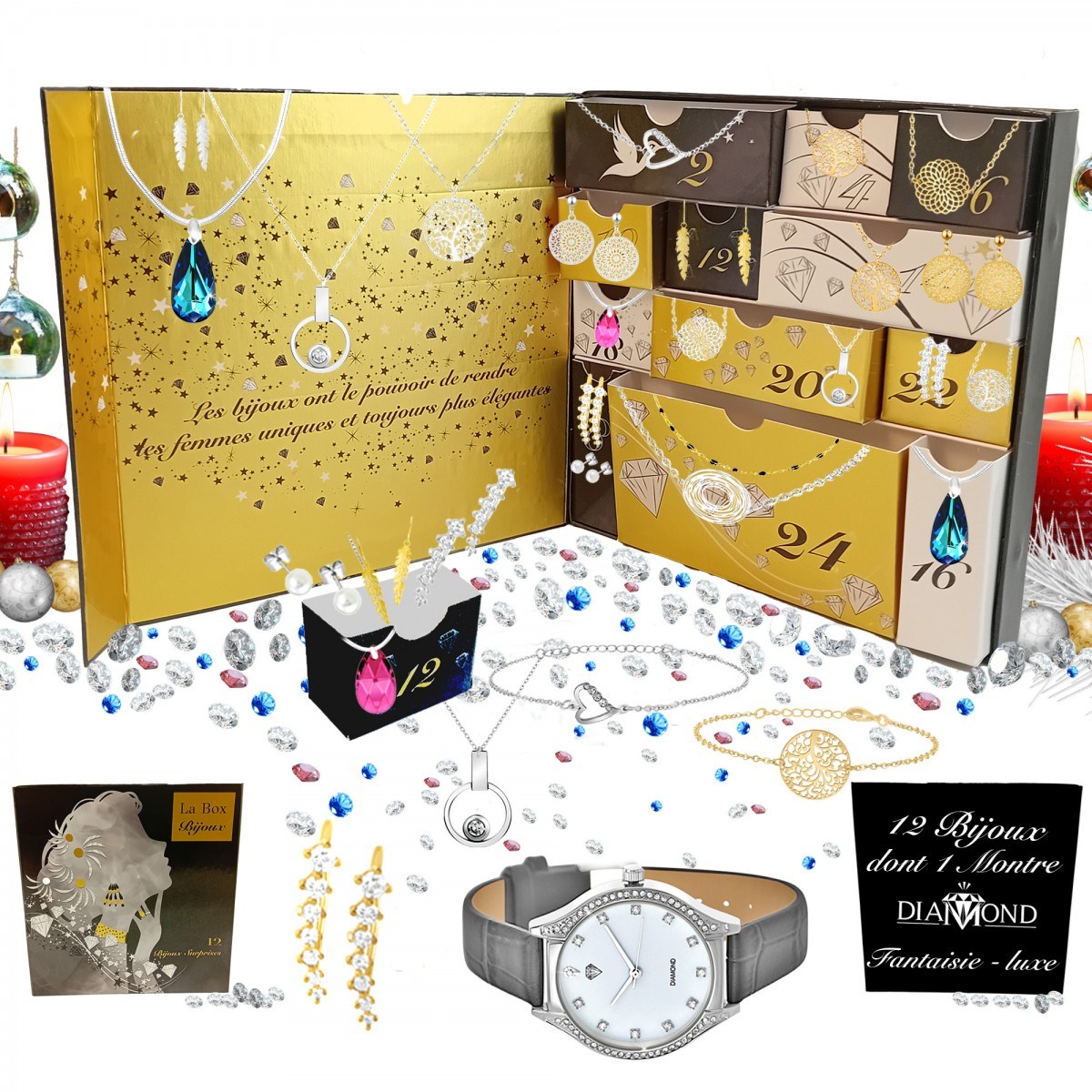 Calendrier de l'avent SC Crystal - 11 bijoux et 1 montre ornée d'un véritable diamant
