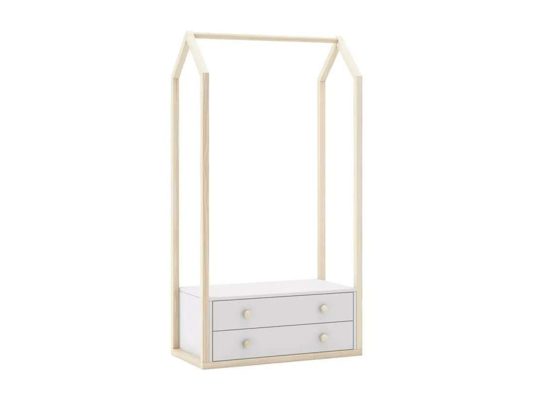 KAINA - Penderie 2 Tiroirs en MDF et Pin Coloris Blanc et Naturel