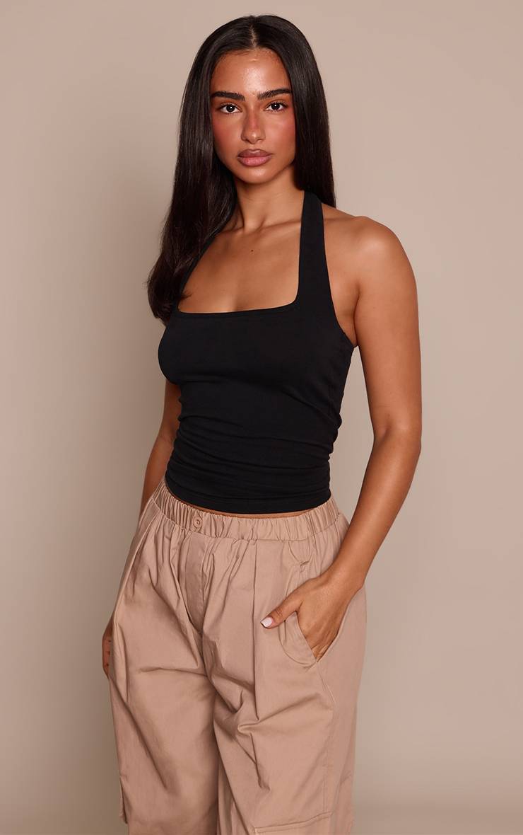 Noir Débardeur Petite En Coton Doux À Encolure Américaine
