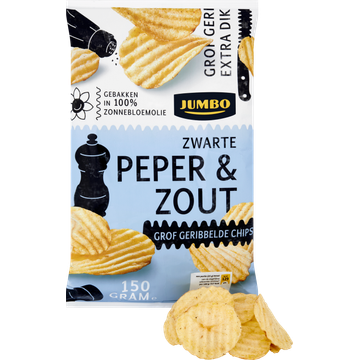 Jumbo Chips Zwarte Peper & Zout Ribbel 150 g