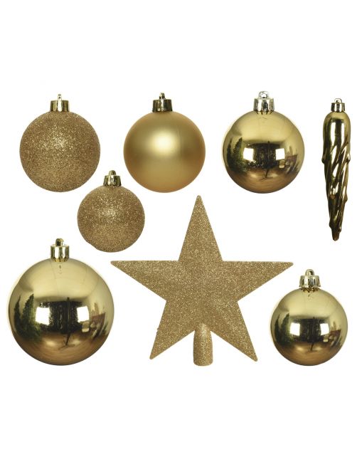 Decoris Kerstboomdecoratie - Kerstboomversiering - Ø8 cm Goud 33 33-Delig