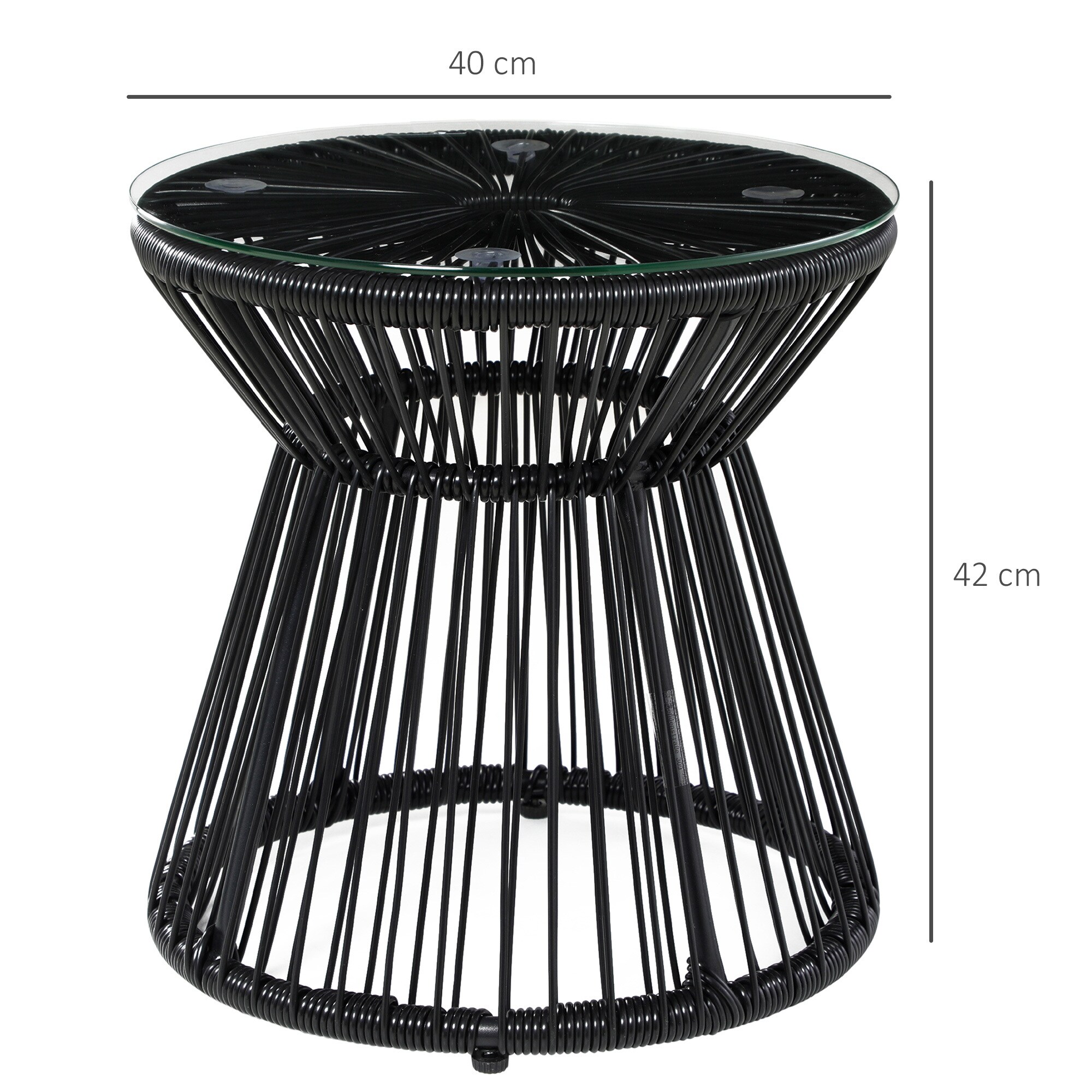 Outsunny Ratten Beistelltisch mit Glastischplatte schwarz 40L x 40B x 42H cm