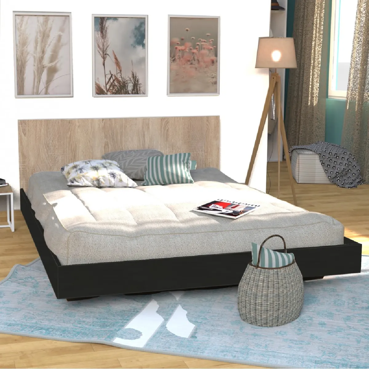Le Quai des Affaires Lit LOFT - 140x190 cm - Noir & Chêne Blanchi