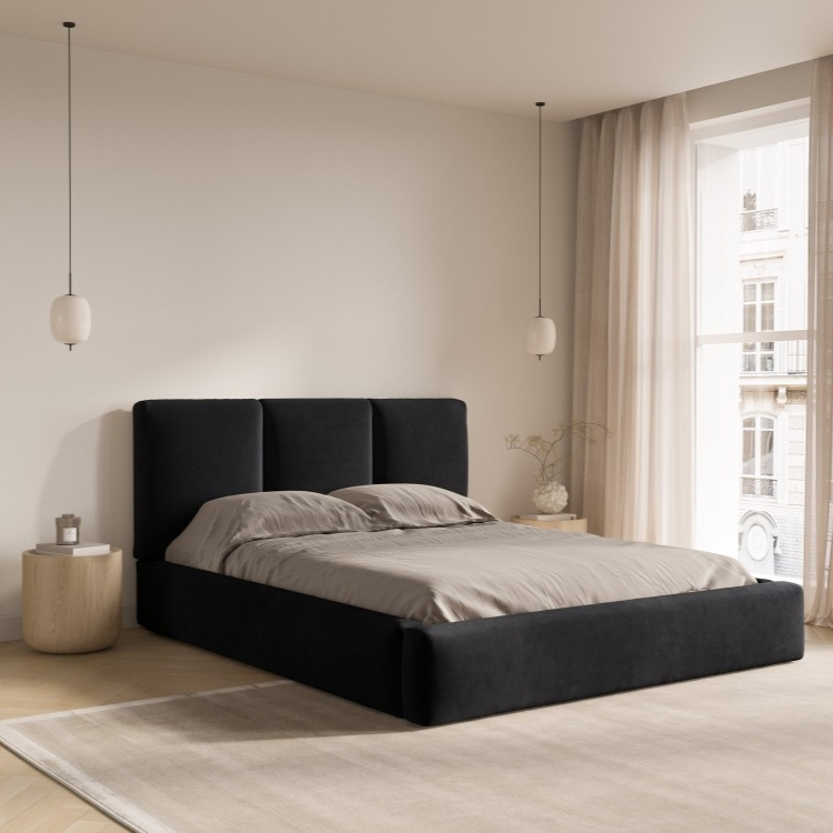 Windsor & Co Horizon Bedframe met Opbergvak - 200 x 200 cm - Fluweel - Zwart