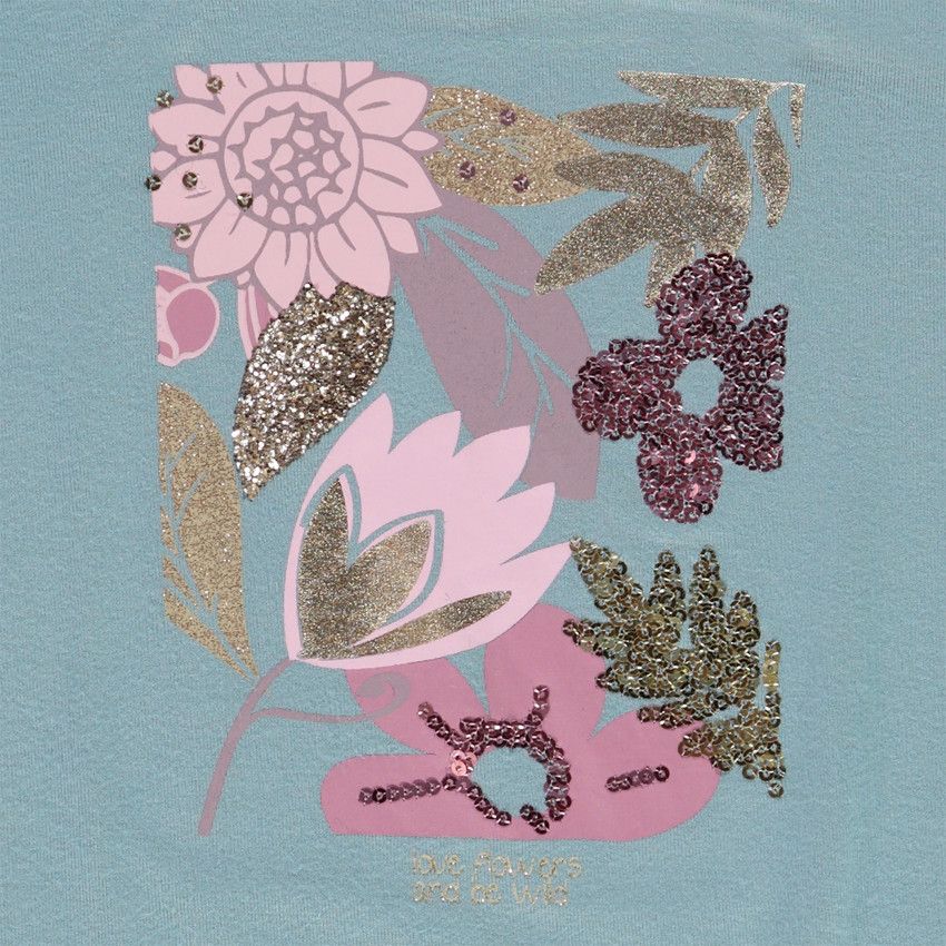 T-shirt manches longues en jersey print sequins pour fille - Bleu moyen