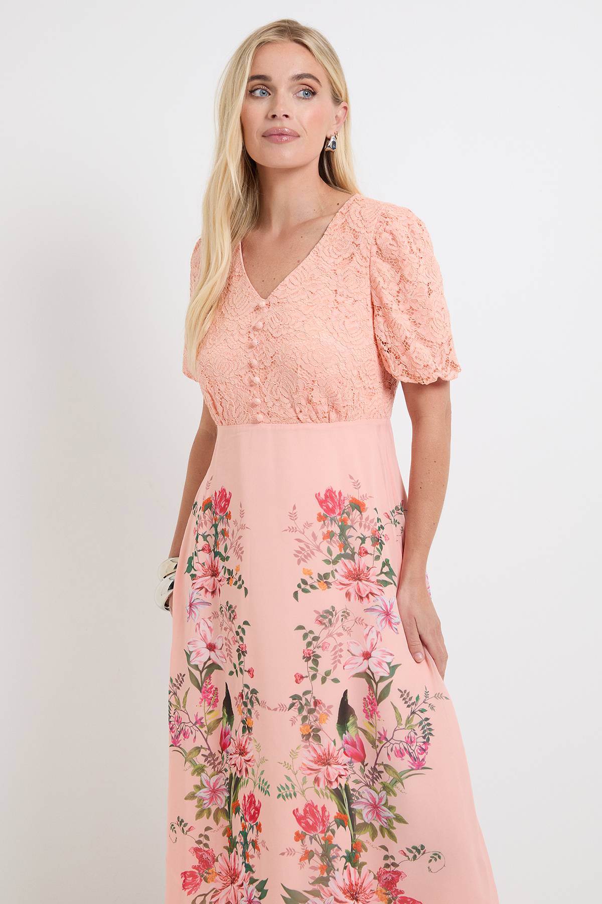 Wallis Robe Midi À Dentelle Florale Avec Boutons Petite