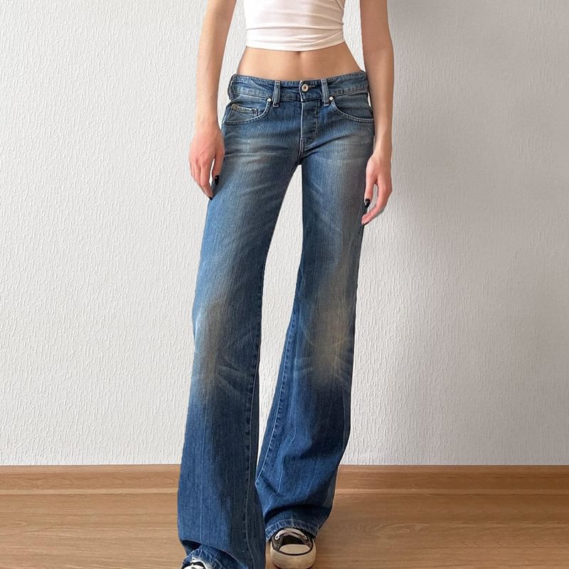 Puffie - Low Rise Washed Bootcut Jeans