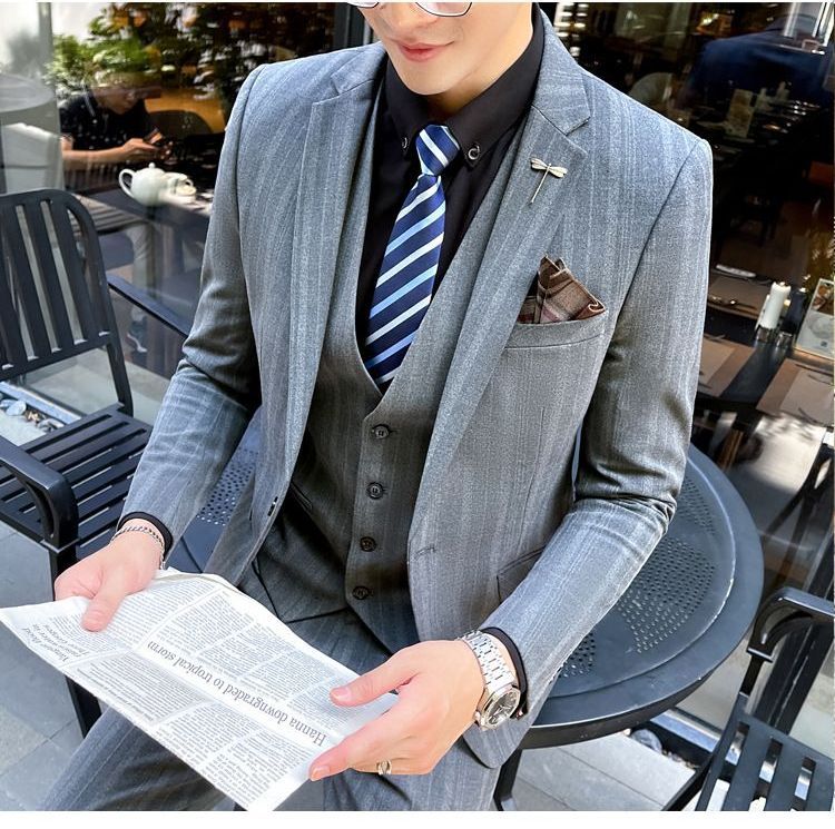 Sheck - Set: Gestreepte blazer + vest + pantalon