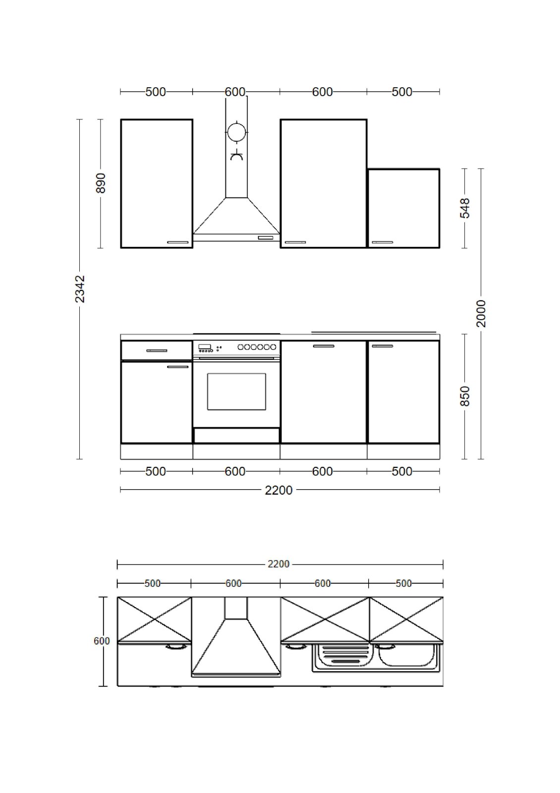 Küchenblock CARA - schilfgrün - Artisan Eiche - mit E-Geräten - 220 cm