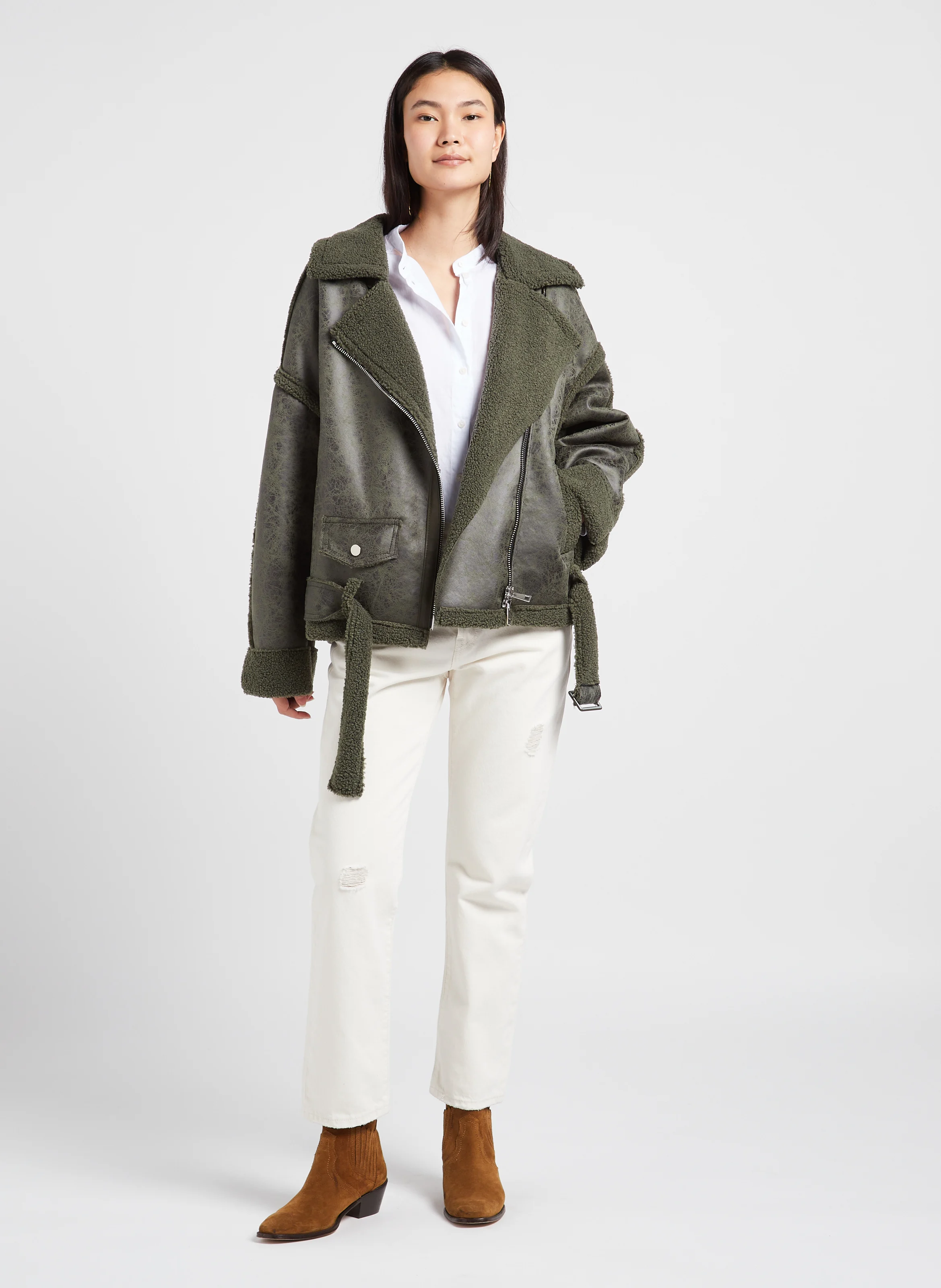 Blouson col classique fourré| Vert