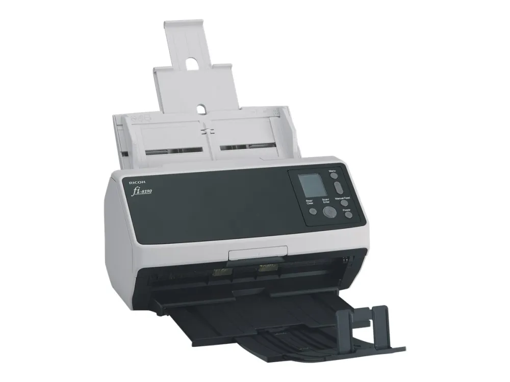 Ricoh fi-8190 - Dokumentscanner - Dual CIS - Duplex - 216 x 355.6 mm - 600 dpi x 600 dpi - op til 90 ppm (mono) / op til 90 ppm (farve) - ADF (100 ark) - op til 13000 scanninger pr. dag - USB 3.2 Gen 1, Gigabit LAN