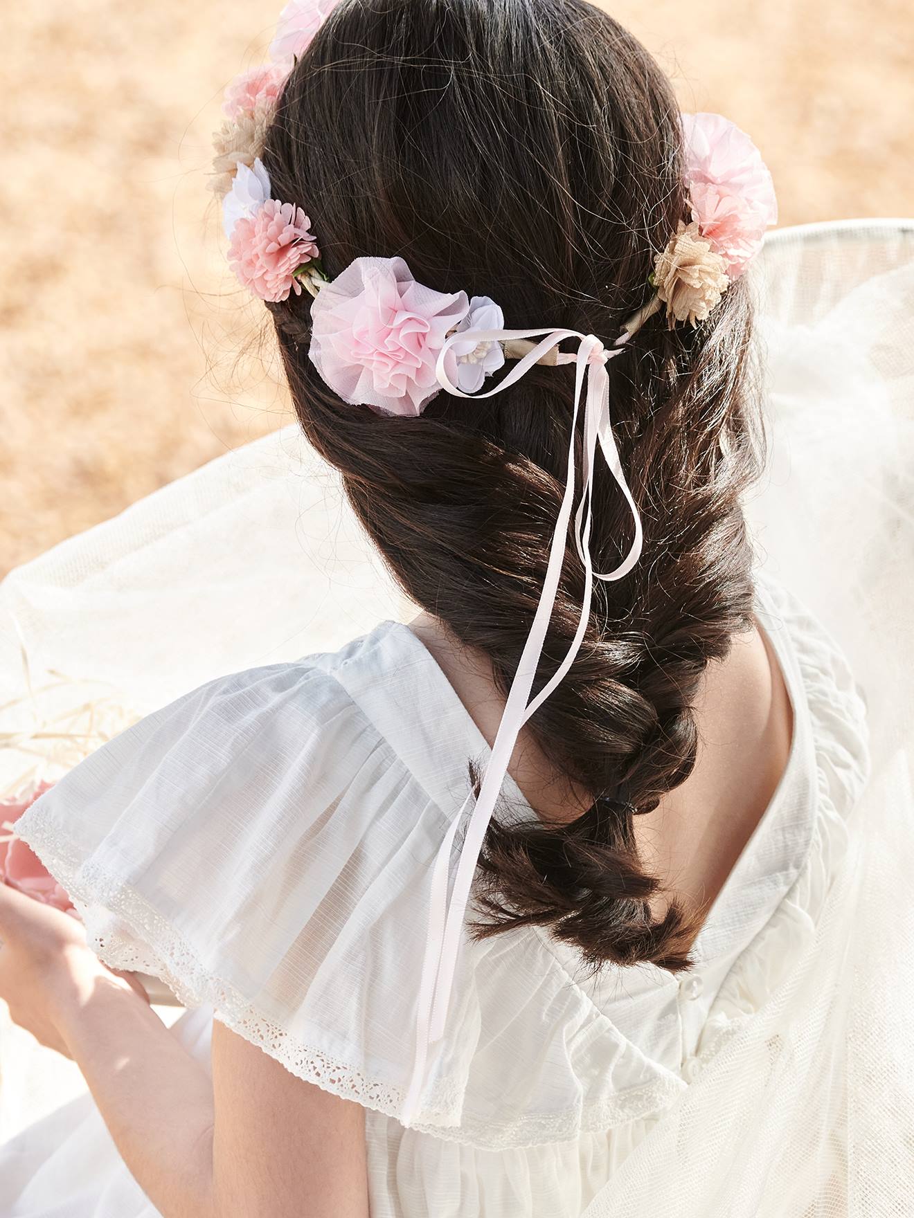 Coroa de flores rosa para menina, rosa claro liso