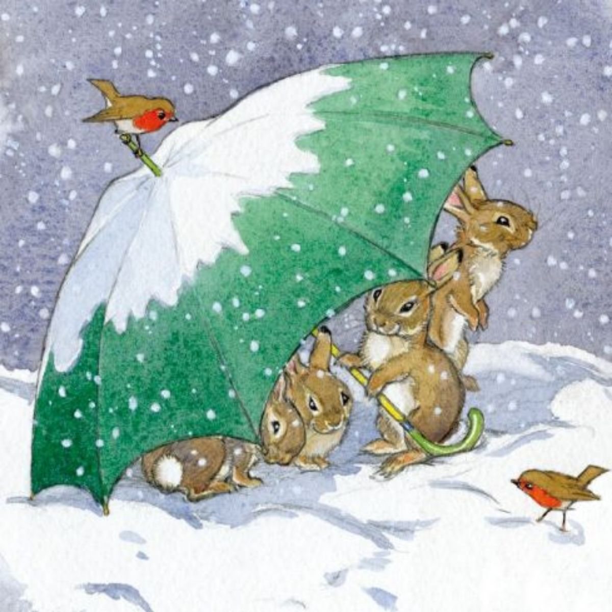 Rabbits Sheltering Under Umbrella Box X20 Cards
