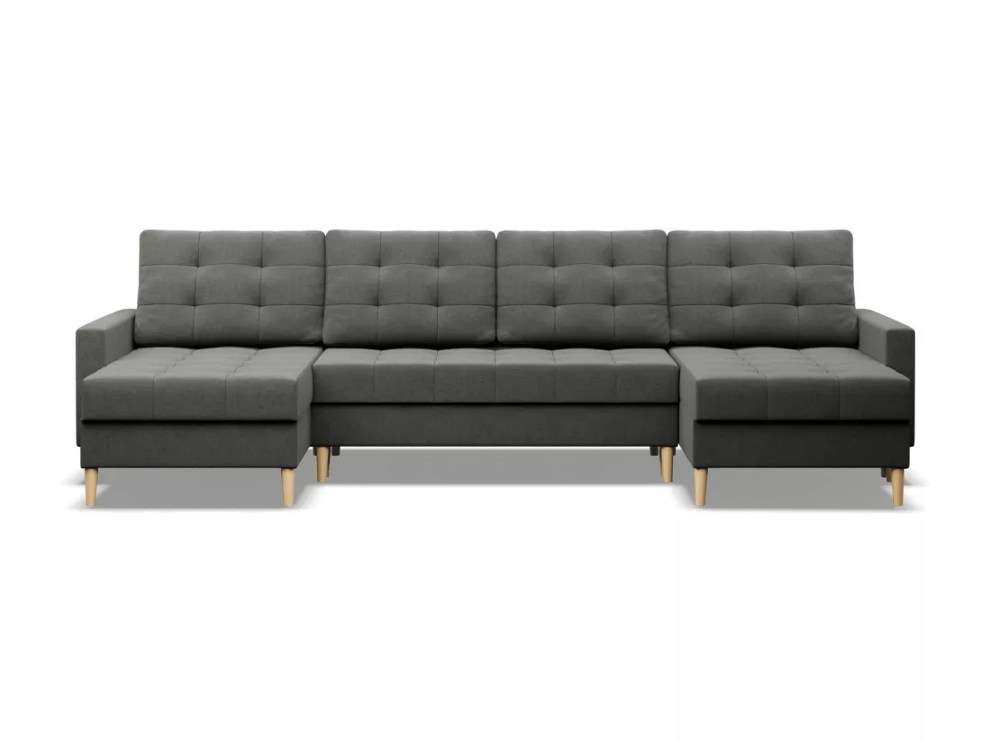 Canapé d'angle en U avec fonction sommeil, 2 méridiennes, Gris foncé