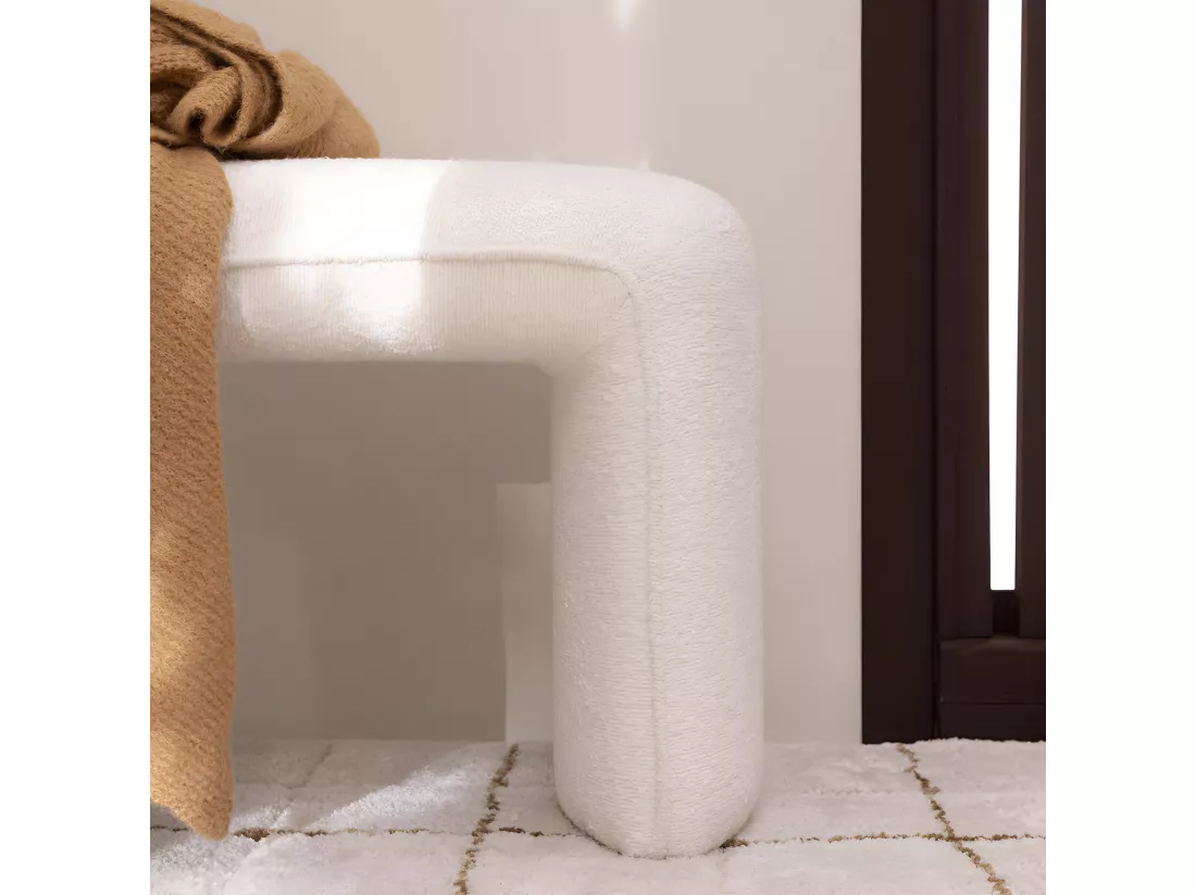 Full XL - Banc rembourré en tissu bouclette L124cm - Blanc