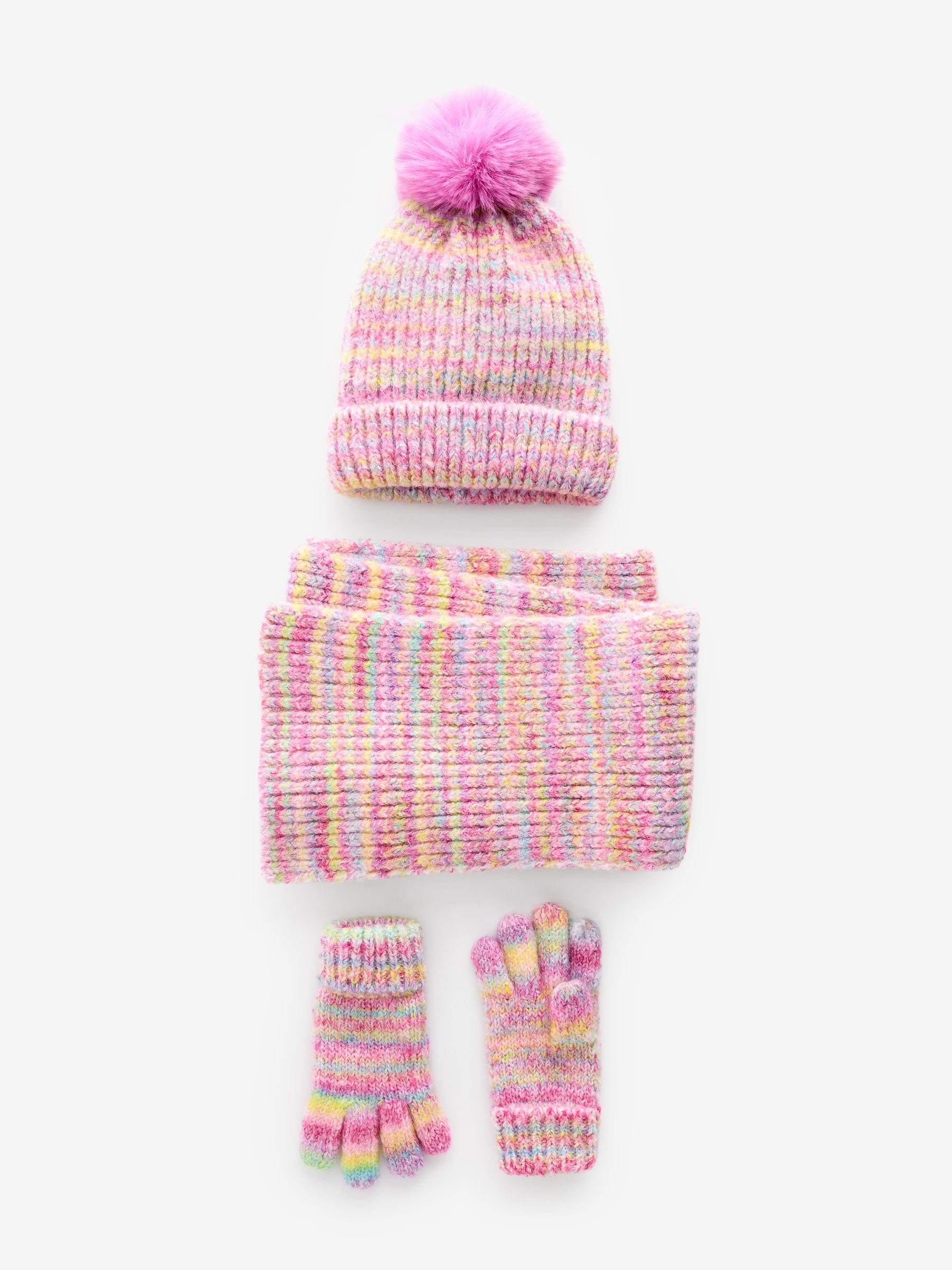 Regenboogprint - Set van muts, handschoenen en sjaal (3-16jr)