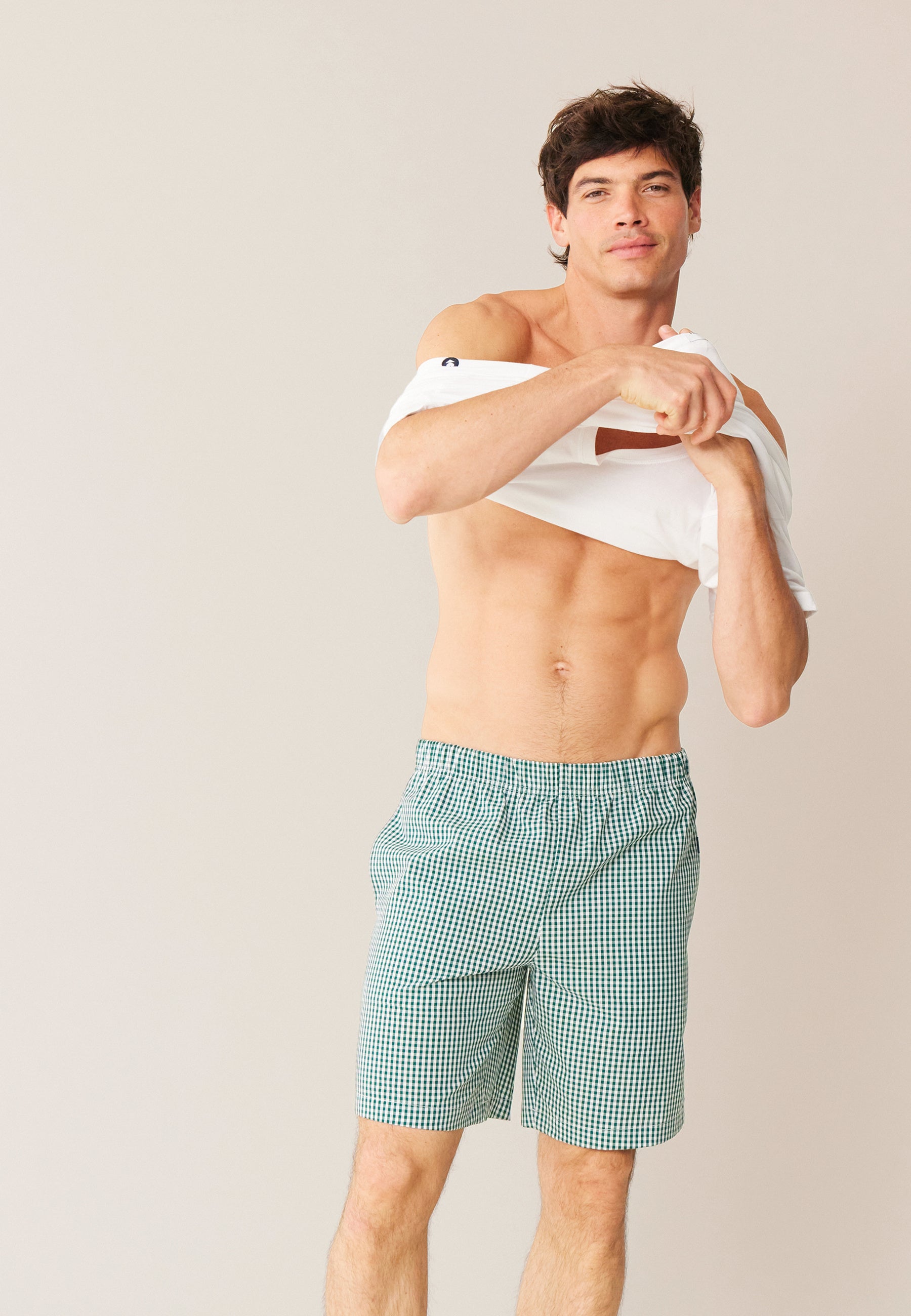 Short de pyjama en coton-Orel Vichy Epicea