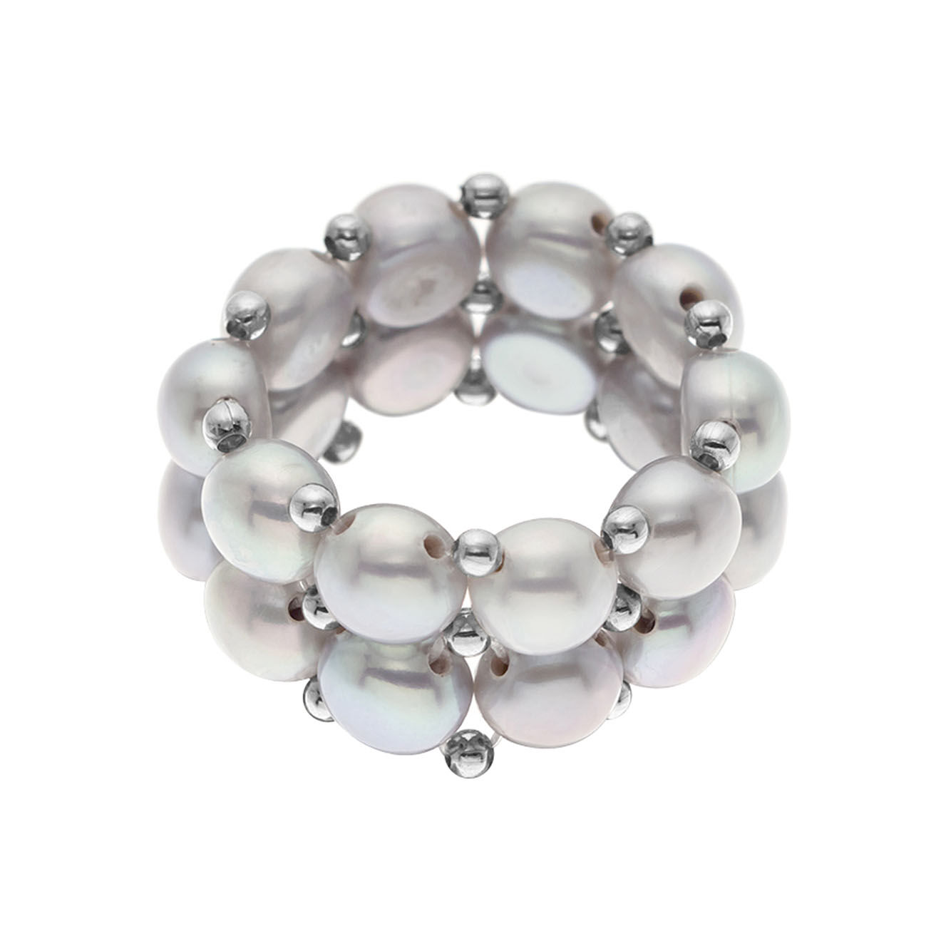 Mitzuko Bague élastique 2 Rangs Perles d'Eau Douce grises