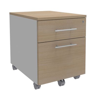 Caisson mobile INEO JET UP Bureau Vallée - L43 x H56 x P60 cm - 2 Tiroirs dont 1 dossier suspendu - façade imitation chêne clair