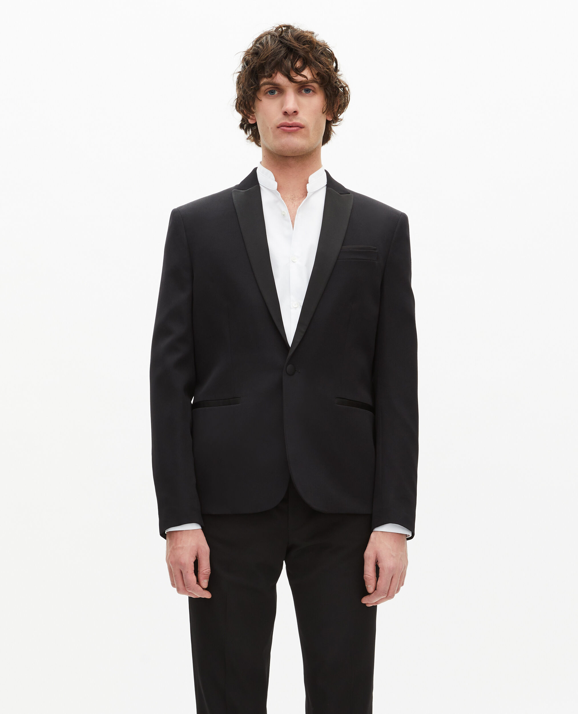 Veste de smoking avec détails en satin coupe ajustée noire