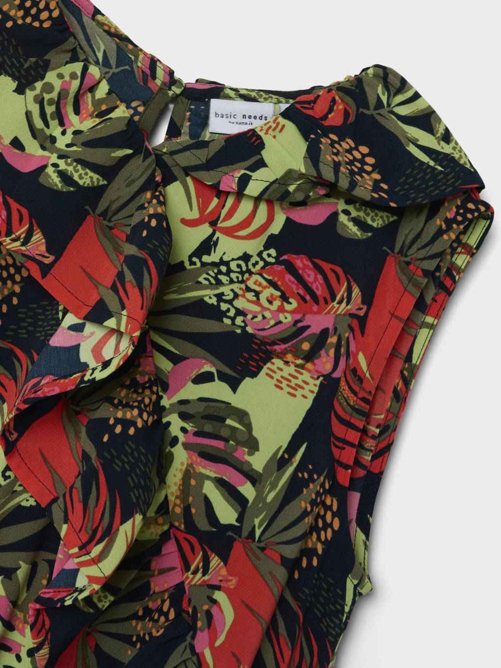 NAME IT jurk NKFVINAYA met all over print en volant donkerblauw/roze/groen