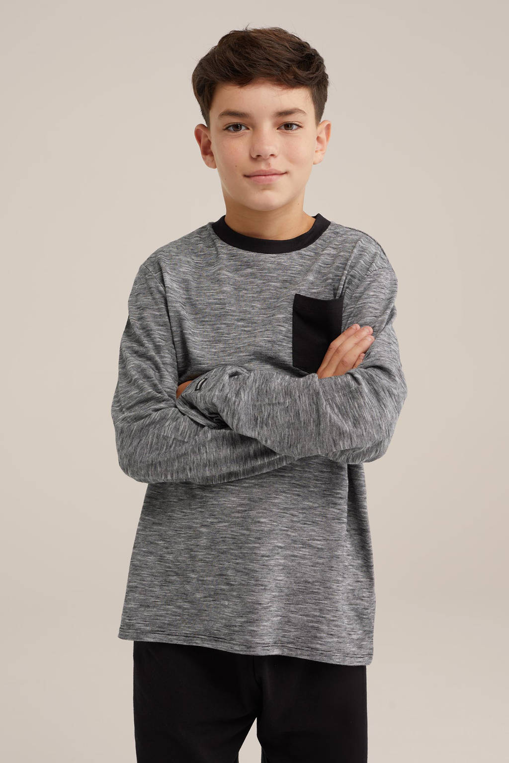 WE Fashion pyjamaset zwart/grijsmelange
