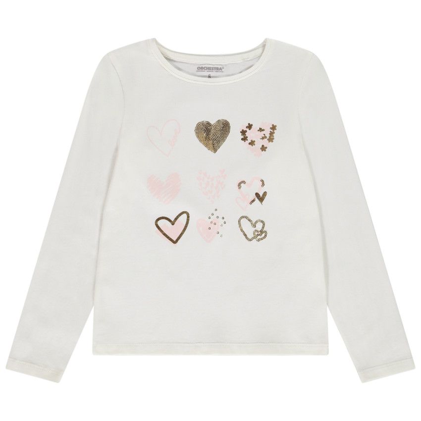 T-shirt manches longues avec sequins pour fille - Ecru