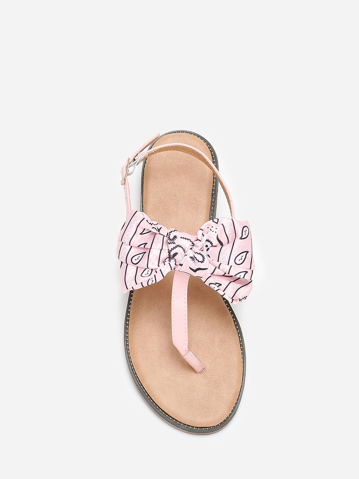 Nu-pieds à nœud en tissu imprimé- Rose