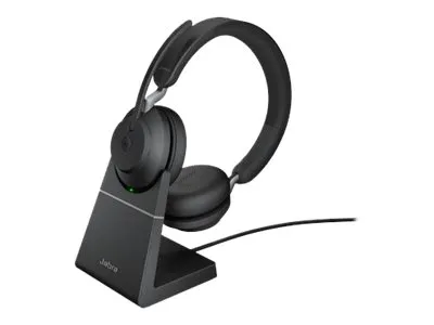 Jabra Evolve2 65 MS Stereo - Headset - på øret - Bluetooth - trådløs - USB-A - støjisolerende - sort - med opladningsstander - Certified for Microsoft Teams