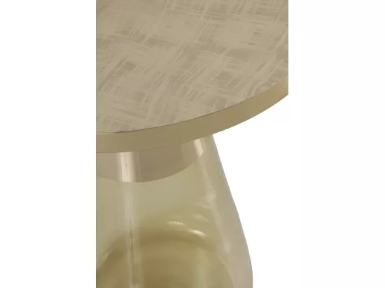Table d'appoint avec base en verre vert et plateau en métal doré