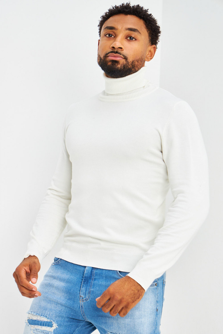 Pull col roulé blanc uni