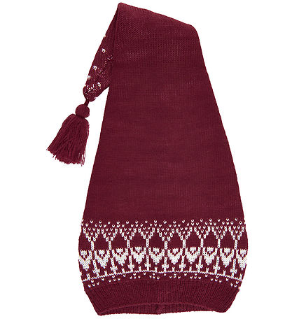 Mikk-Line Nissehue - Strik - Jacquard - Rød m. M?nster