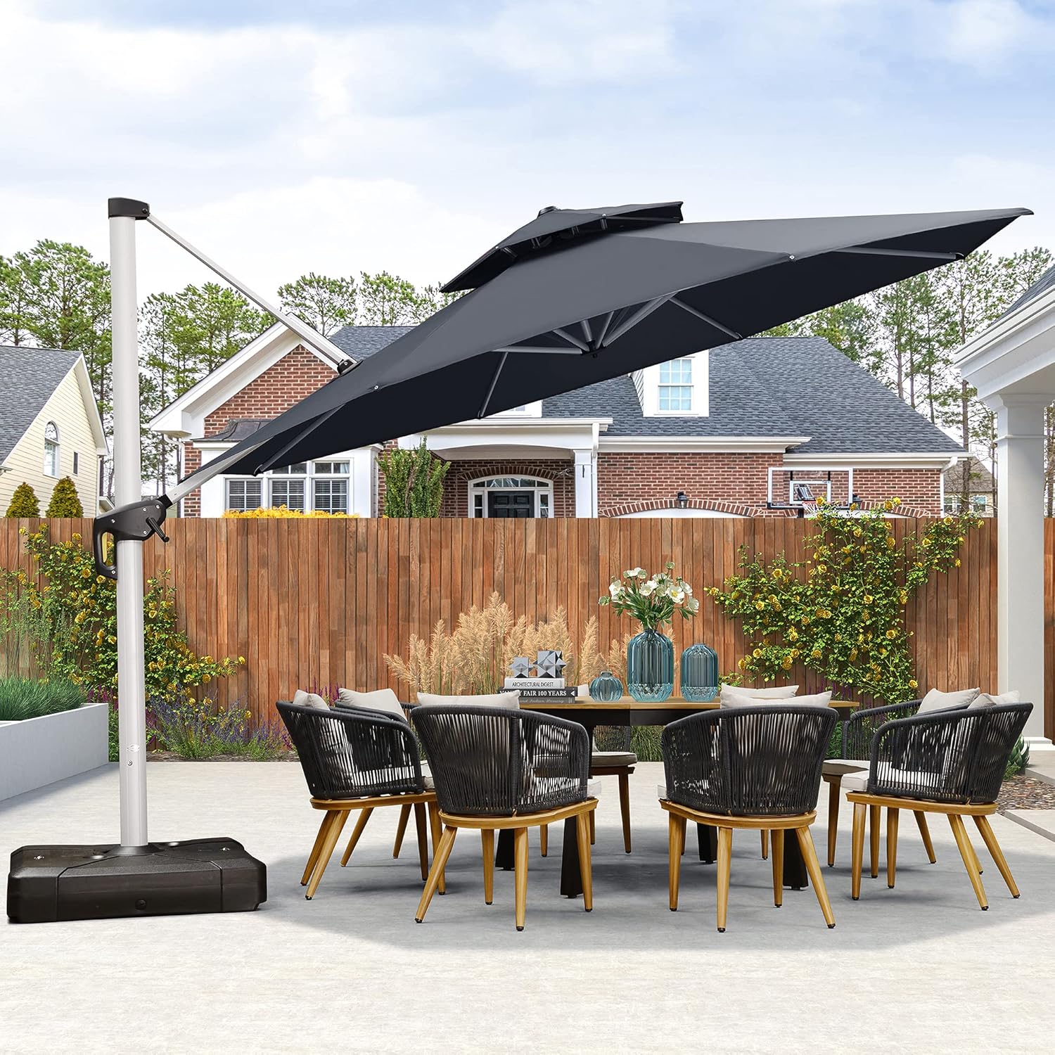 PURPLE LEAF Sonnenschirm Balkon Ampelschirm 400 cm Durchmesser, Marktschirm Groß 360°Rotation, Gartenschirm mit Kurbel, Balkonschirm XXL, Sonnenschutz UV50+, Grau