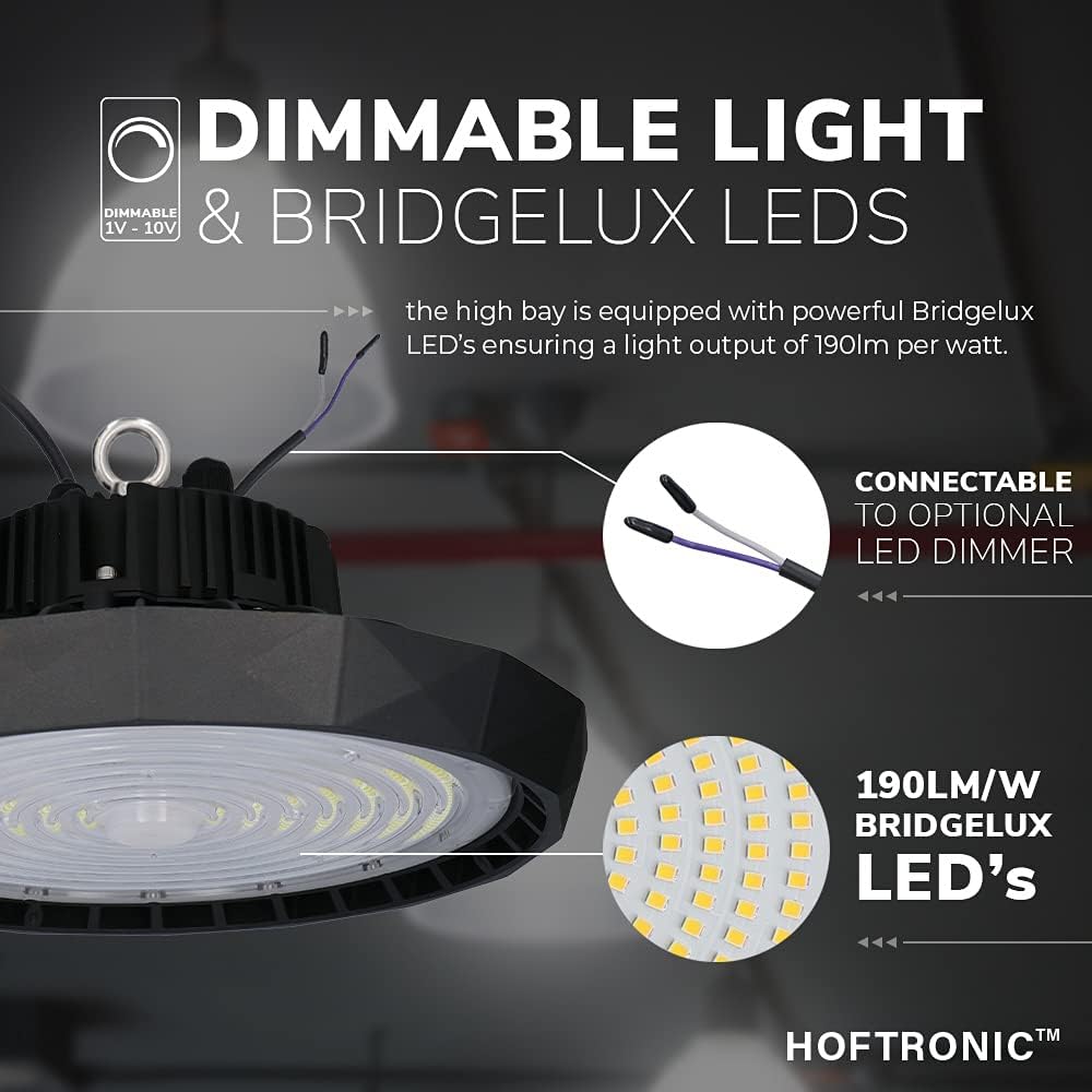 HOFTRONIC - LED Hallenstrahler Saturn 240W 120° IP65 Dimmbar 5700K 190lm/W Hoftronic Powered 5 Jahre Garantie Deckenleuchte, Hallenbeleuchtung, Werkstattbeleuchtung, LED Hallenstrahler