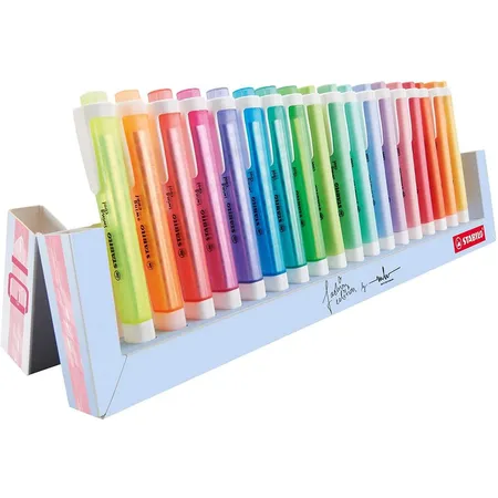 Textmarker - STABILO swing cool - 18er Tischset - mit 18 verschiedenen Farben, 8 Leuchtfarben und 10 Pastellfarben
