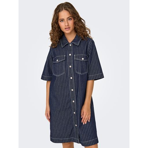 ONLY Belle Stripe Kjole, Dark Blue Denim, S