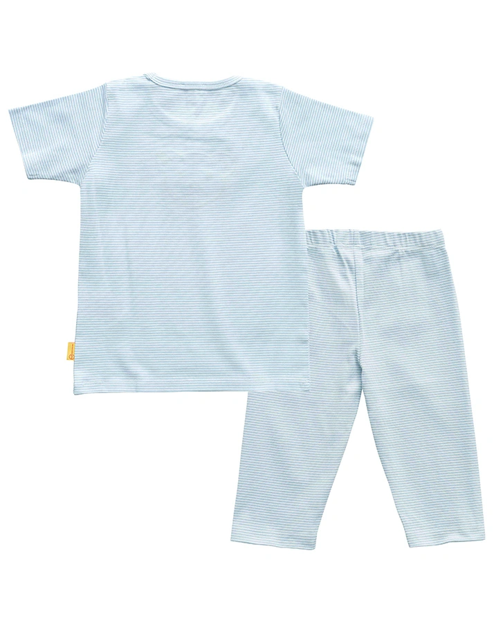 Schlafanzug BASIC RINGEL 2-teilig kurzer Arm in hellblau/weiß