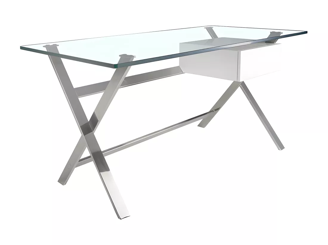 Bureau en bois blanc et acier chromé avec plateau en verre trempé 3255 ANGEL CERDA