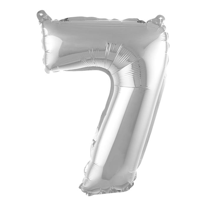 BALLON METAL CHIFFRE 7 H.40CM ARGENT AVEC PAILLE
