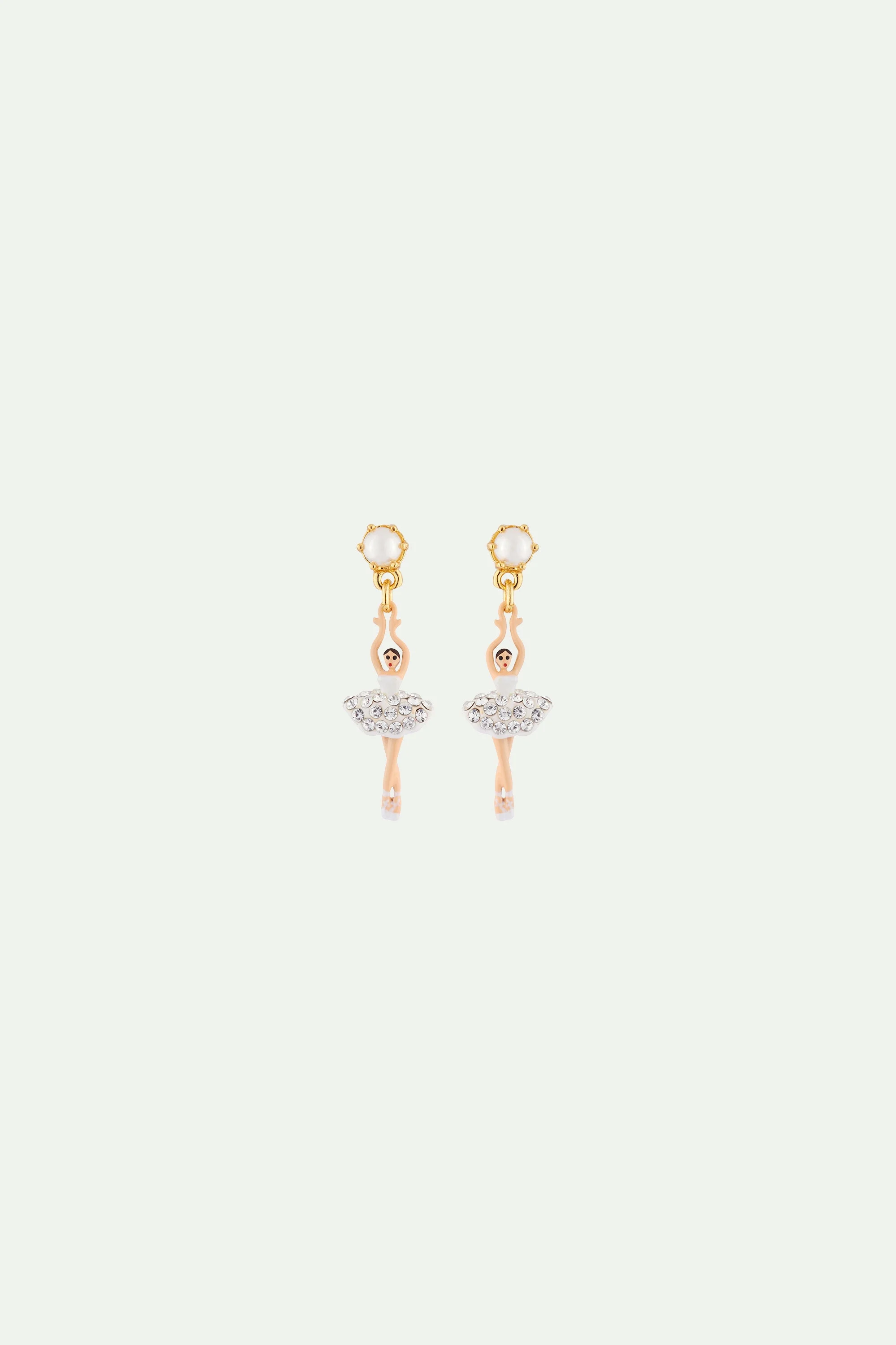 Boucles d'oreilles mini ballerinestrass et perles | Blanc