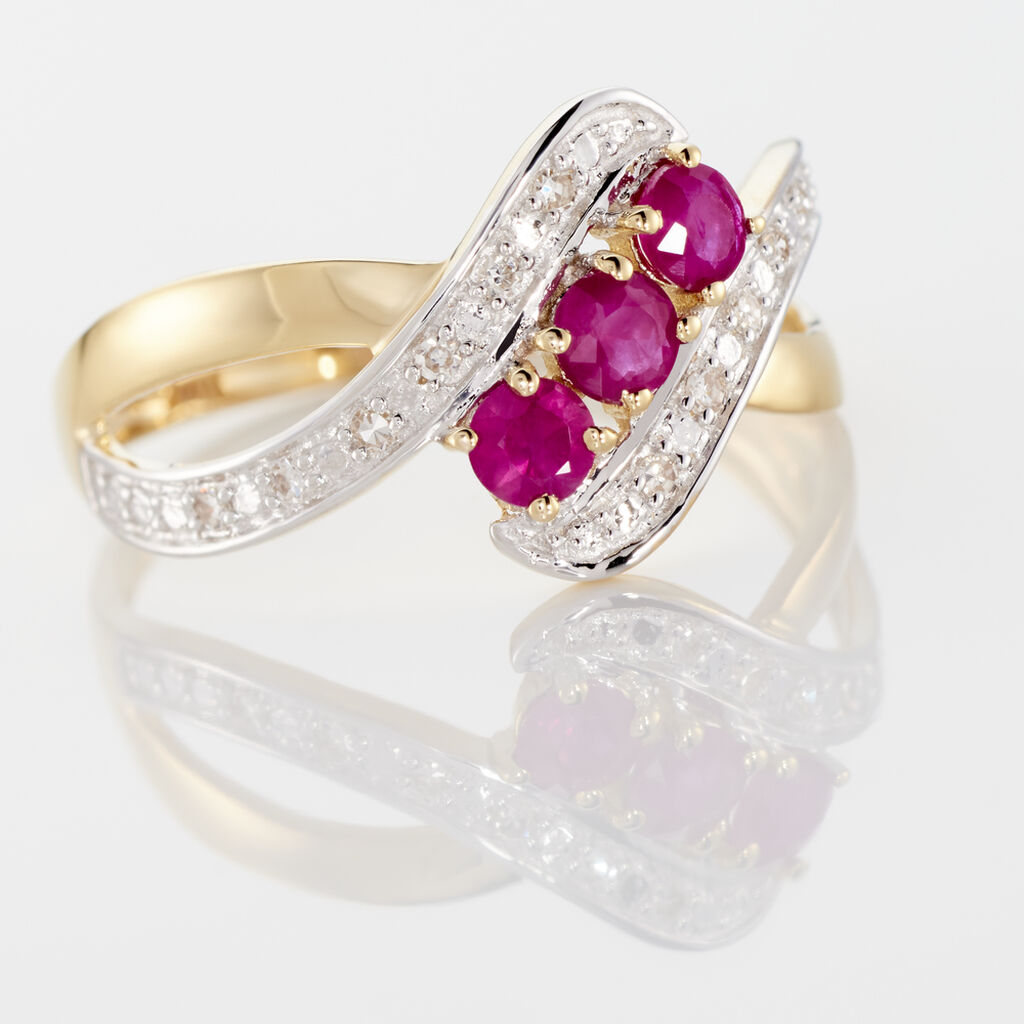 Bague Simma Or Jaune Diamant Et Rubis
