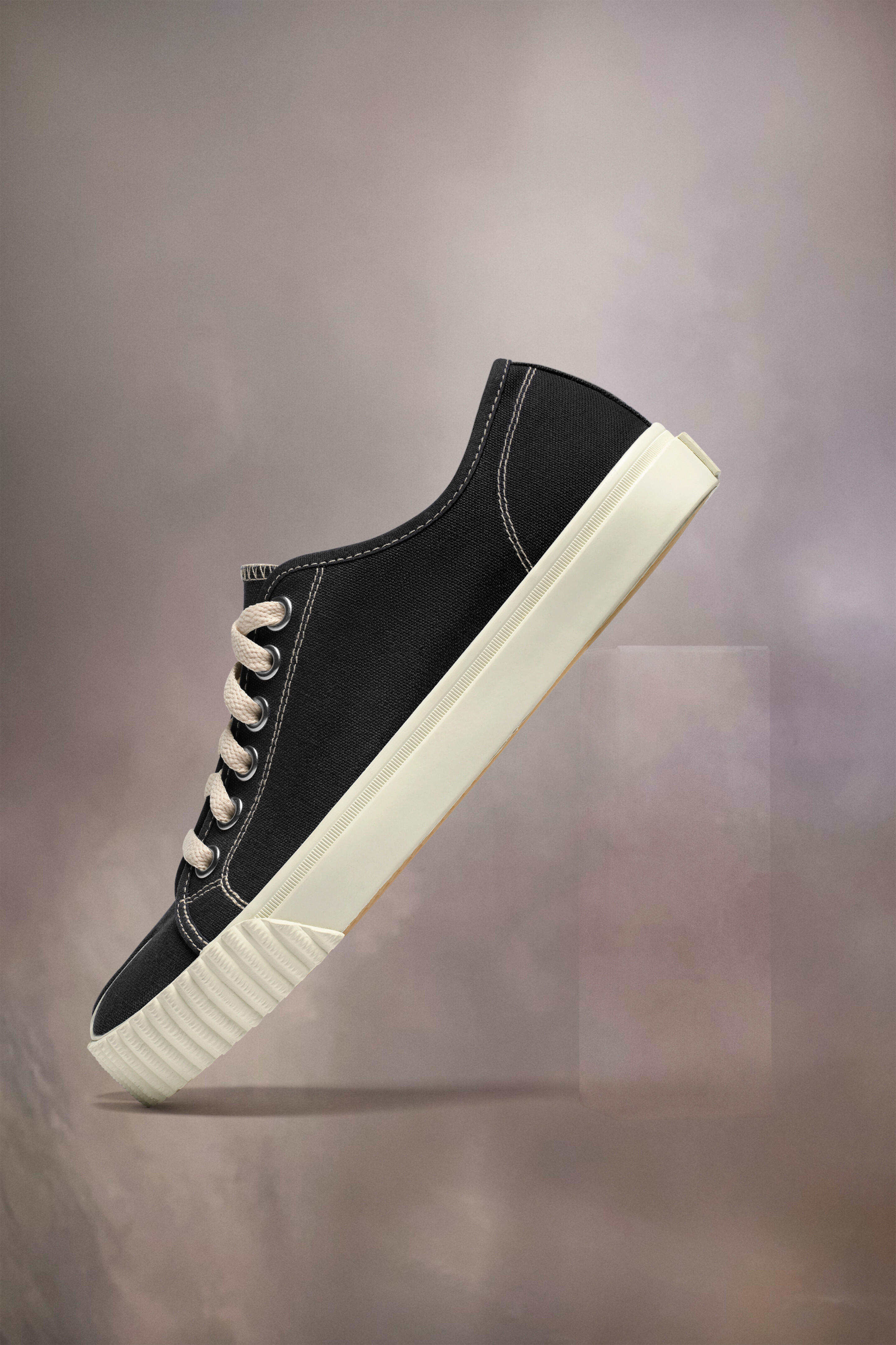 Sneakers Tabi noires en coton pour femme Noir et Blanc