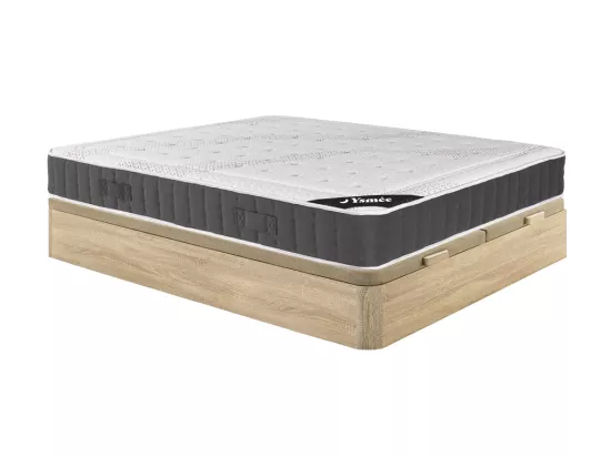 Ensemble 180 x 200 cm sommier coffre naturel clair + matelas hybride ressorts ensachés accueil mémoire de forme ép.27cm - ATLANTIDE de YSMÉE