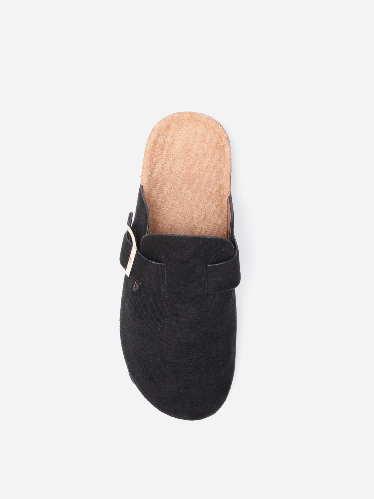 Mules plates à boucle dorée- Noir