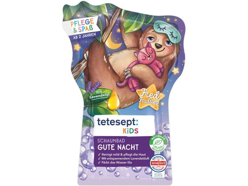 tetesept Kinder Schaumbad Gute Nacht 40 ml Wohltuender Badeschaum sorgt für angenehme Nachtruhe