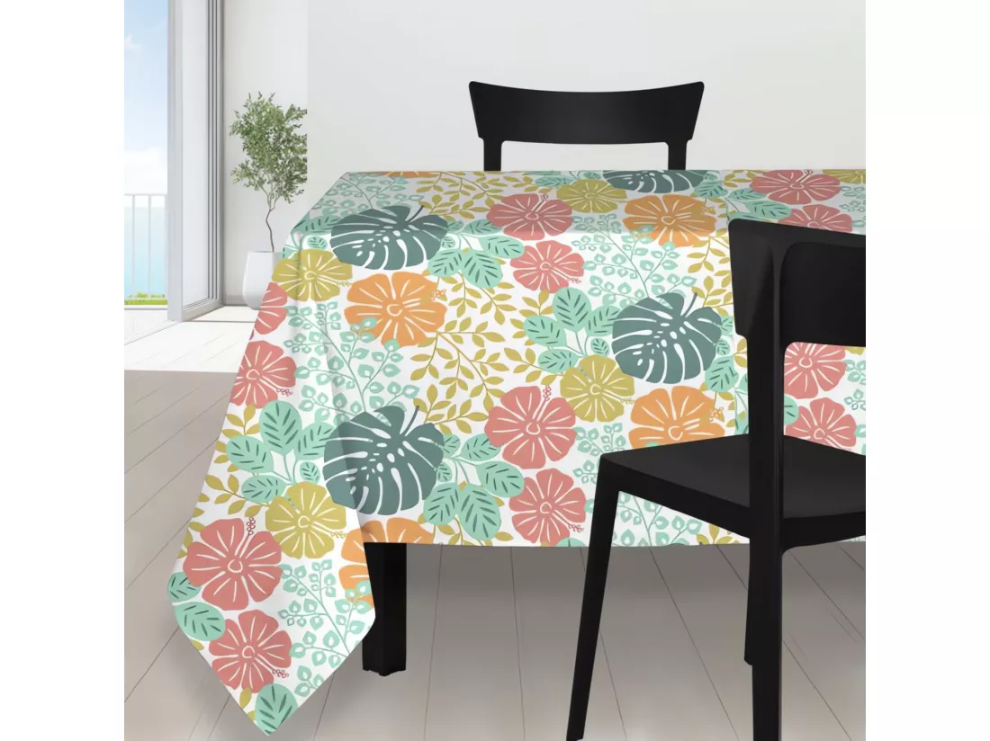 Nappe rectangle anti-tâches 140x240 cm HIBISCUS, par Soleil d'Ocre