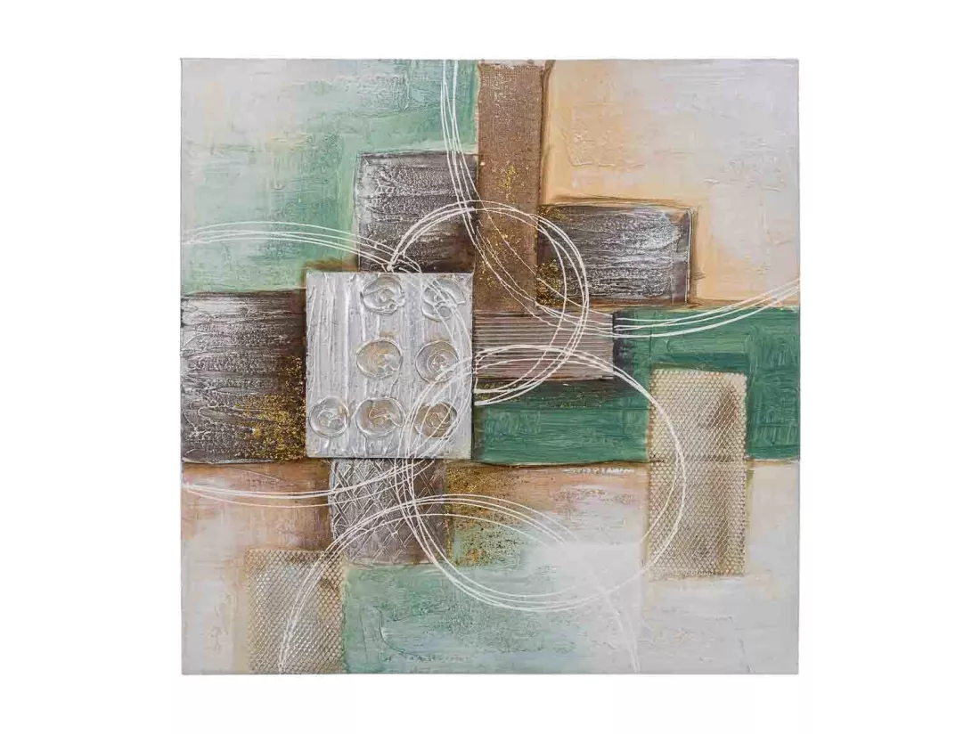 Tableau peint à la main avec relief bleu 60x60x3h